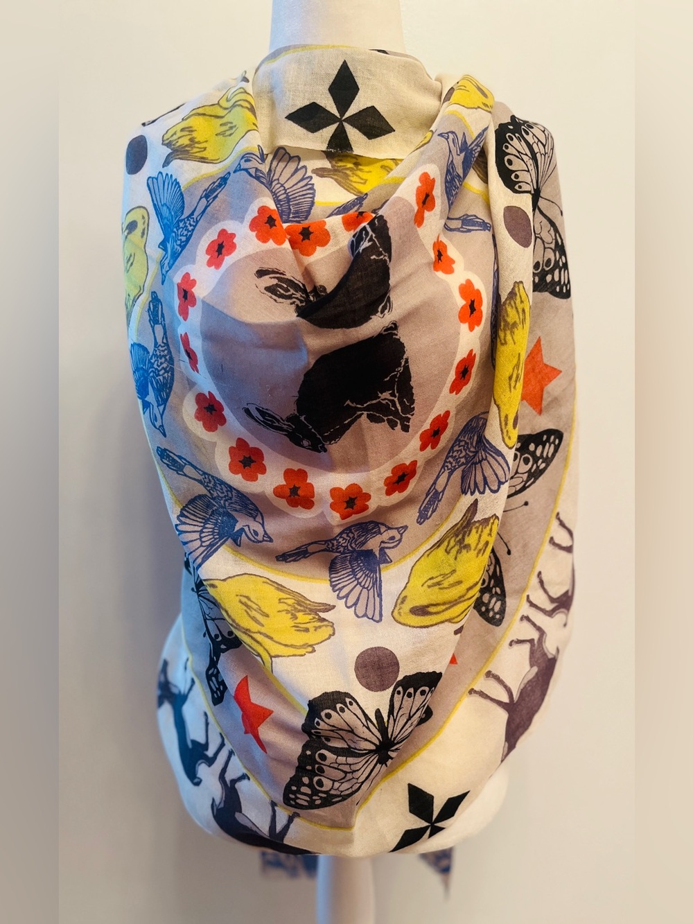 Yarnz oversized cashmere and silk blend scarf an intricate, whimsical print